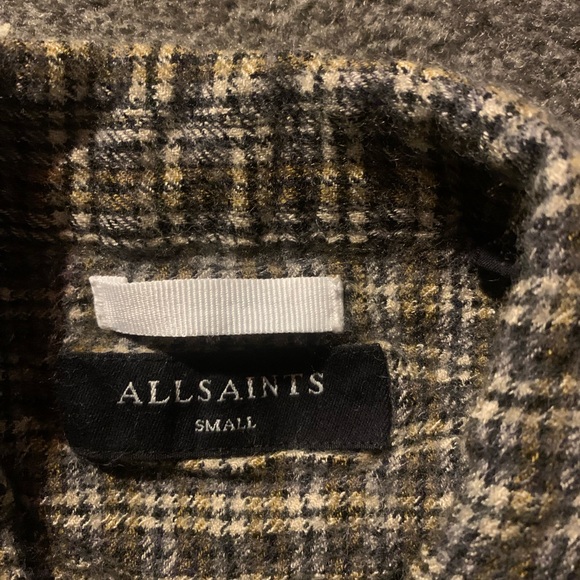All Saints Olive Plaid Button-Up Shirt Jacket - Picture 2 of 5